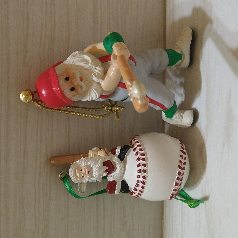 Vintage 1996 Avon Santa & 1987 Hallmark N. Pole Nicks Santa Baseball Ornament
